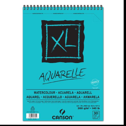 CANSON AQUARELLE BLOCCO CON SPIRALE PER SCHIZZI FORMATO XL A4 30 FOGLI BIANCO CONF 5 PZ.
